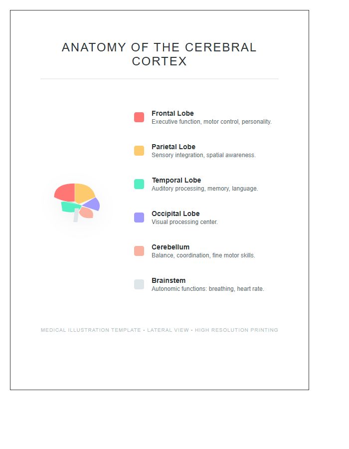 High Resolution Brain Anatomy Lobes Printable Chart