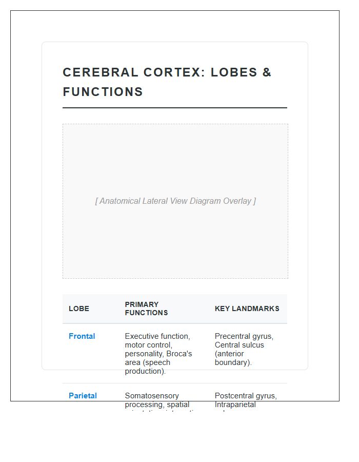Medical Student Brain Anatomy Lobes Printable Chart