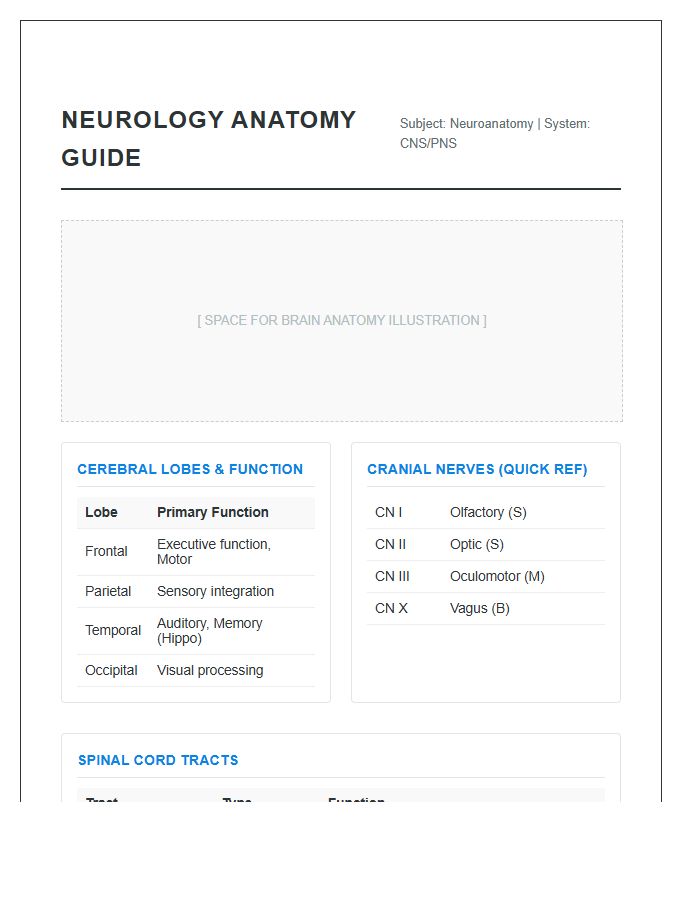 Neurology Study Guide Anatomy Printable Chart