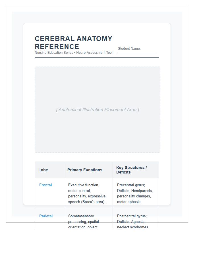 Nursing School Brain Anatomy Lobes Printable Chart
