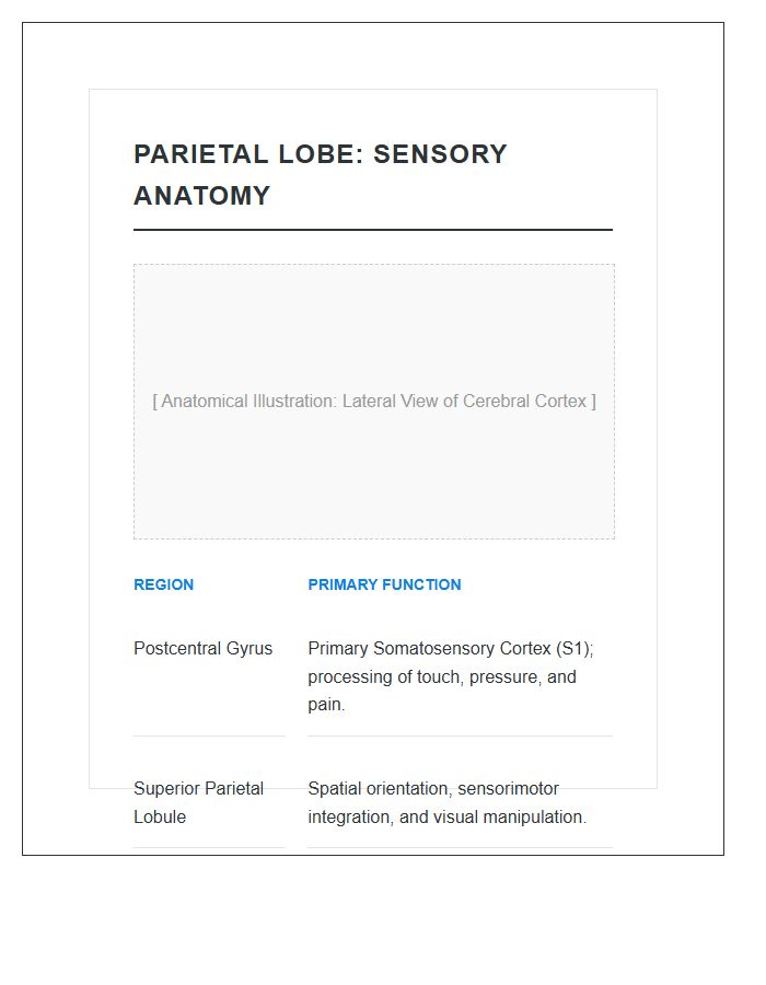 Parietal Lobe Sensory Anatomy Printable Chart