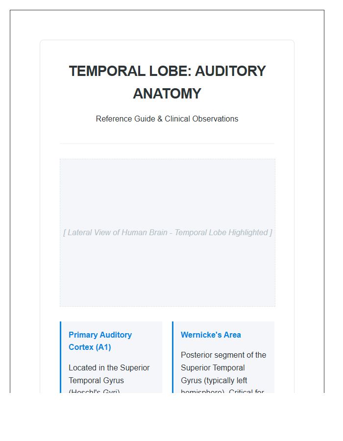 Temporal Lobe Auditory Anatomy Printable Chart