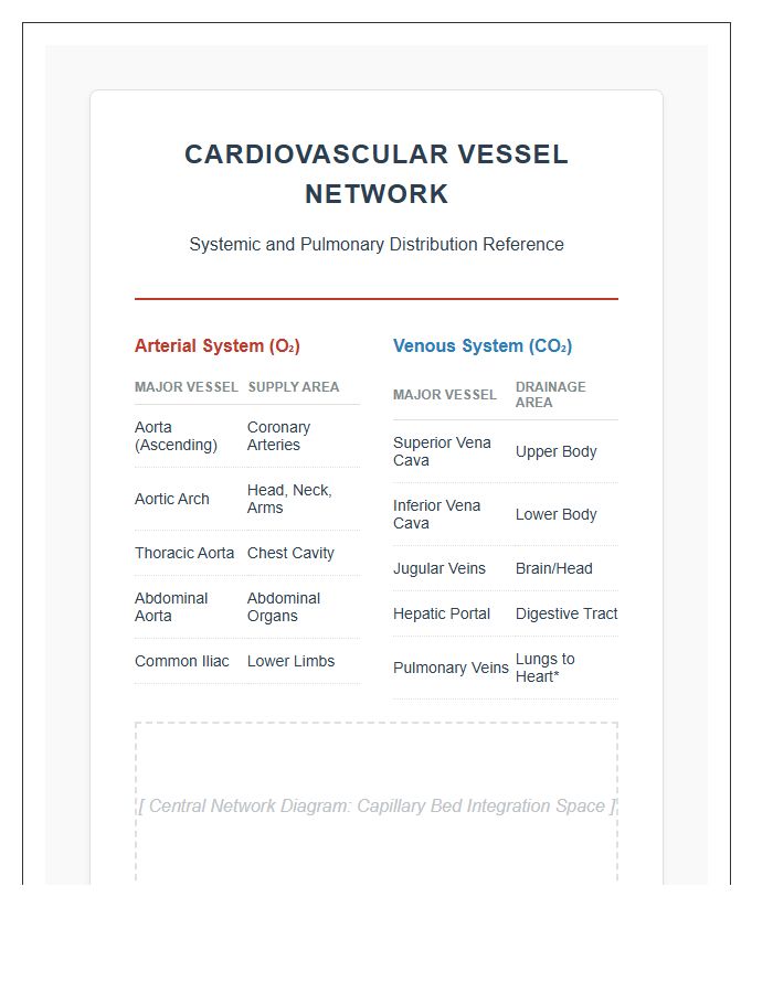 Cardiovascular System Vessel Network Printable Chart