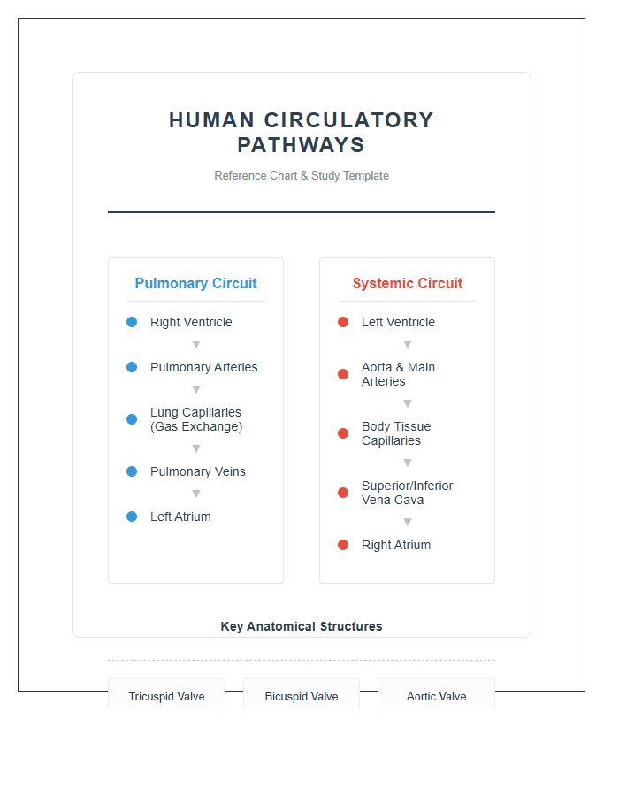 Labeled Human Circulatory Pathways Printable Chart