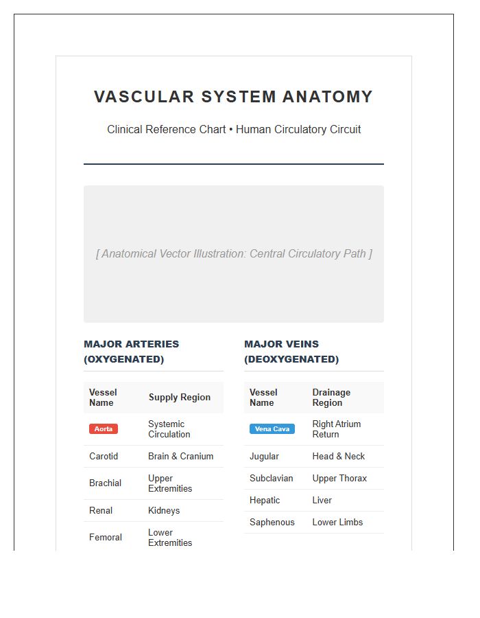 Vascular System Anatomy Reference Printable Chart