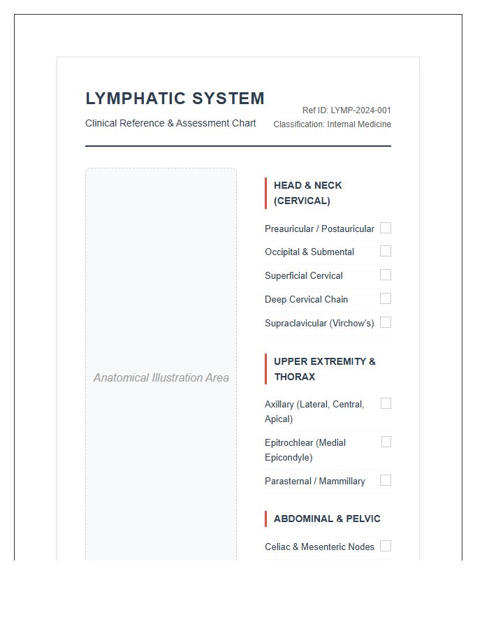 Clinical Lymphatic System Nodes Printable Anatomy Chart