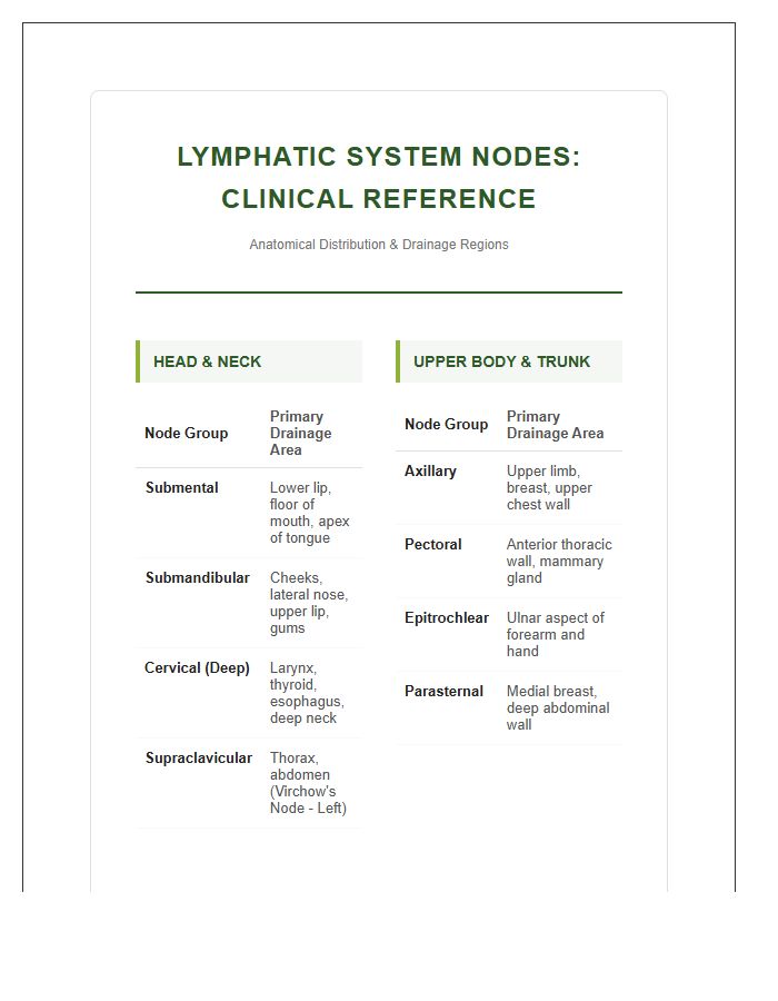 Detailed Lymphatic System Nodes Printable Reference Chart