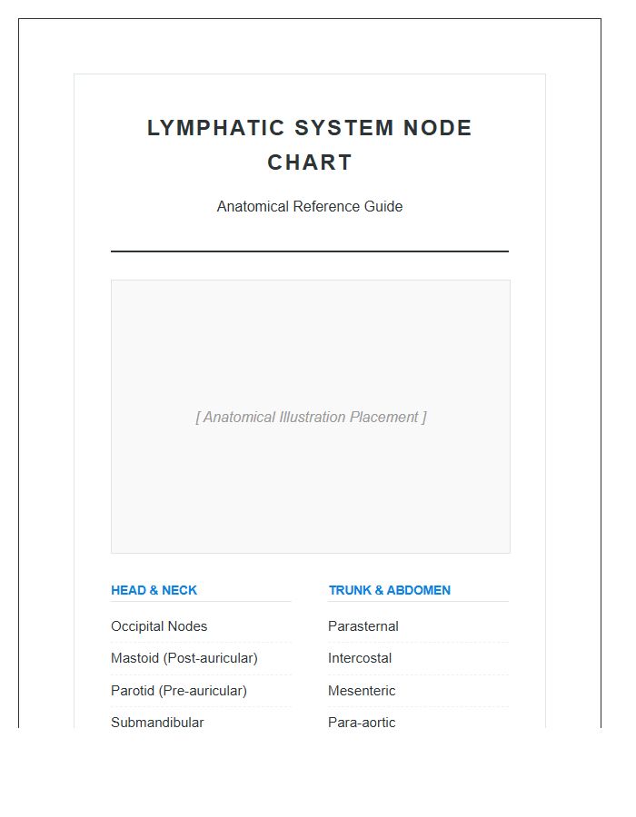 Full Body Lymphatic System Nodes Printable Chart