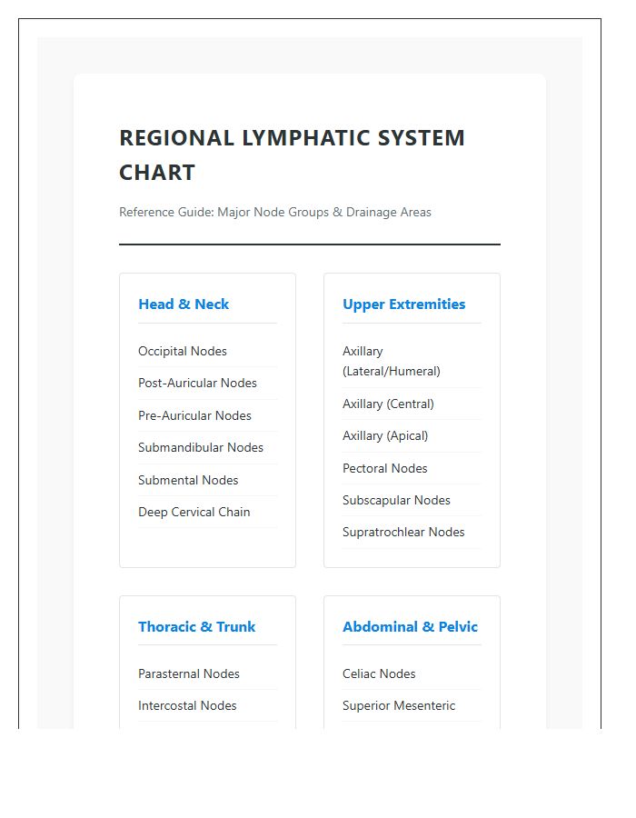 Regional Human Lymphatic System Nodes Printable Chart