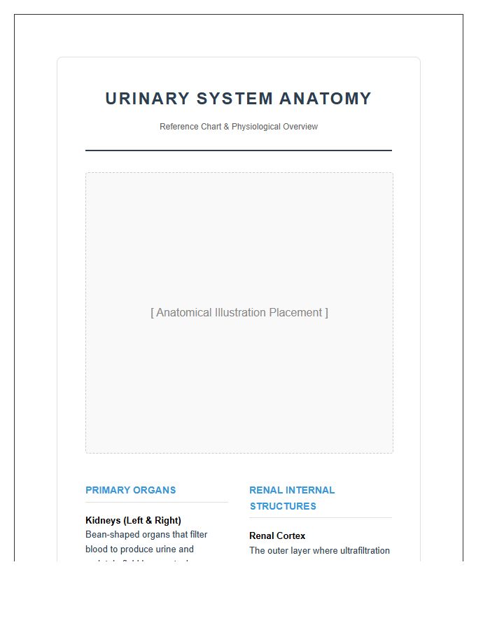 Comprehensive Urinary System Anatomy Printable Chart