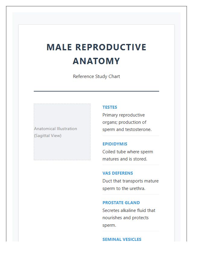 Biological Male Reproductive Anatomy Reference Printable Chart