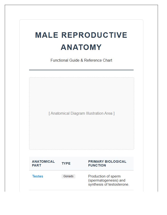Functional Male Reproductive Anatomy Guide Printable Chart