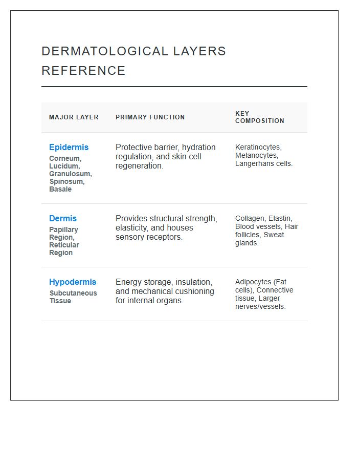Dermatological Layers Reference Printable Chart