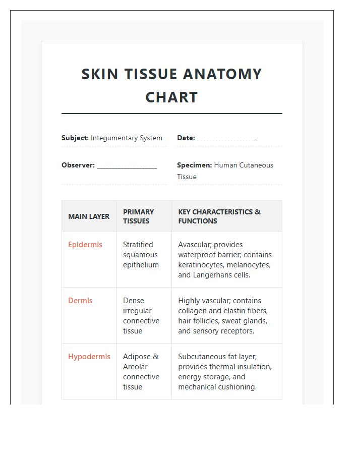 Human Body Skin Tissues Printable Chart