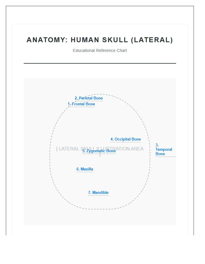 Educational Human Skull Lateral View Printable Chart