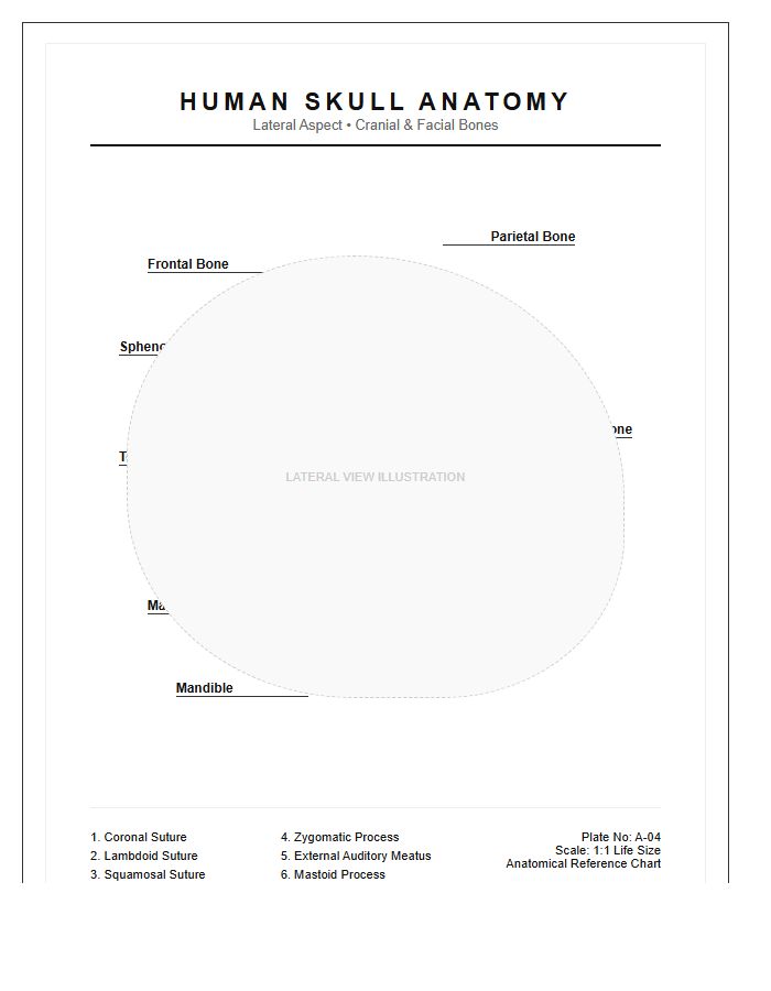 High Resolution Human Skull Lateral View Printable Chart