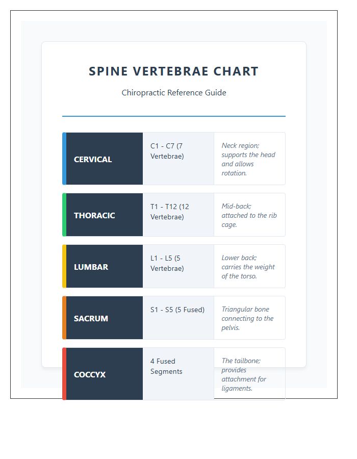Chiropractic Spine Vertebrae Sections Printable Chart
