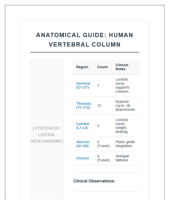 Clinical Human Spine Vertebrae Printable Chart