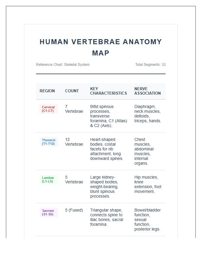 Comprehensive Human Vertebrae Map Printable Chart