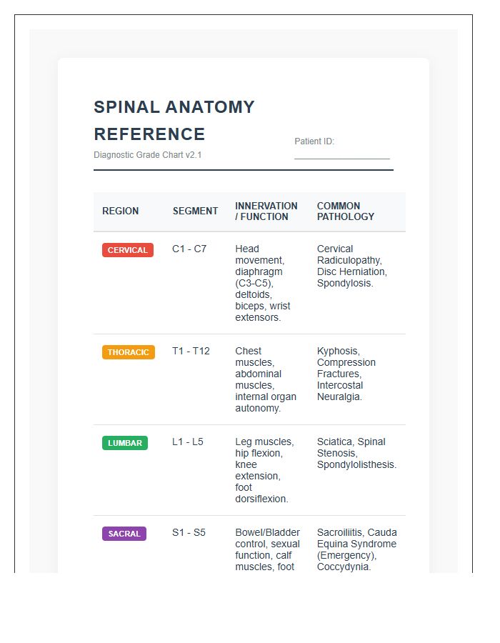 Medical Grade Spine Vertebrae Printable Chart