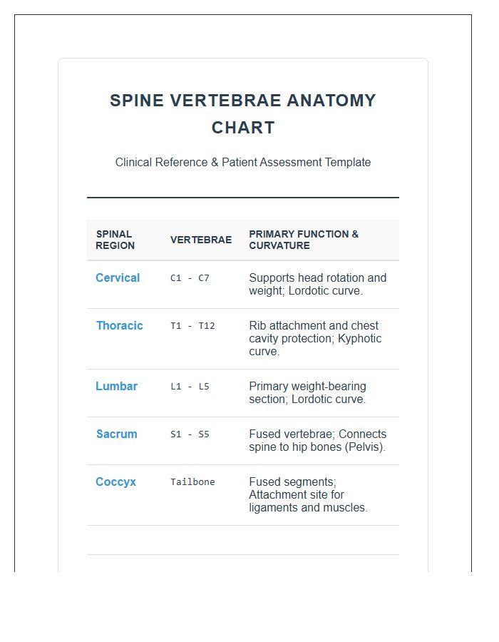 Orthopedic Spine Vertebrae Sections Printable Chart