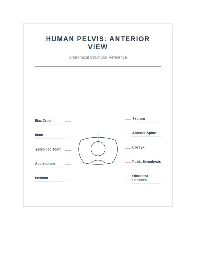 Anterior View Human Pelvis Anatomy Structural Printable Chart