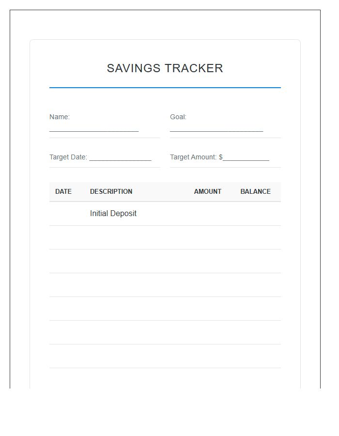Child Savings Account Printable Chart