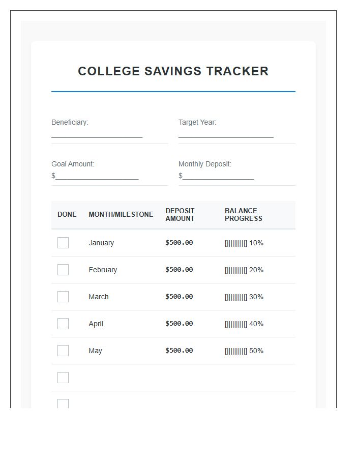 College Tuition Savings Printable Chart