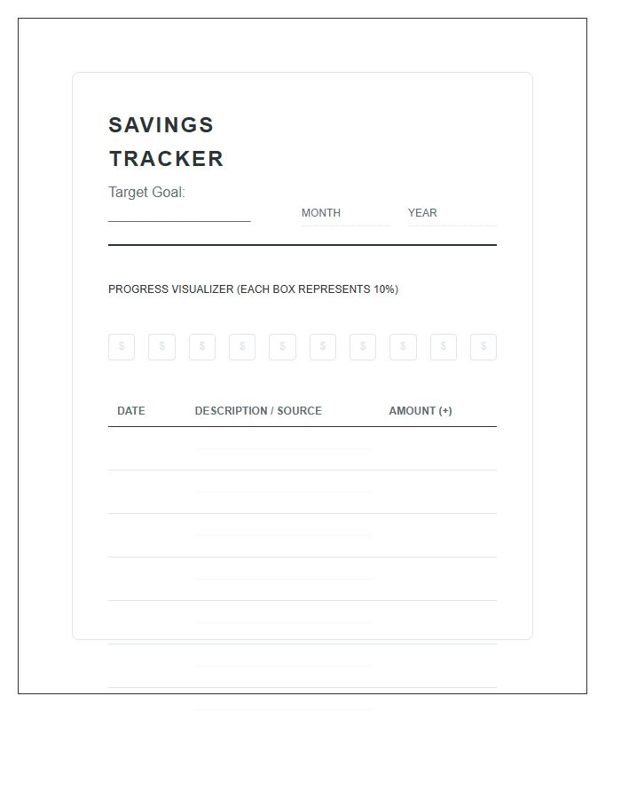 Monthly Personal Savings Goal Printable Chart