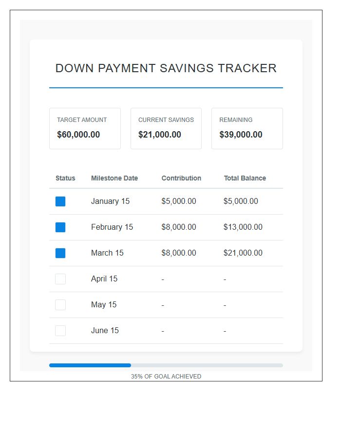 New House Down Payment Printable Chart