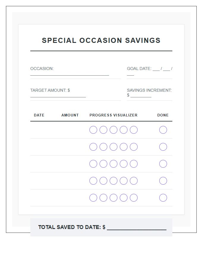 Special Occasion Savings Printable Chart