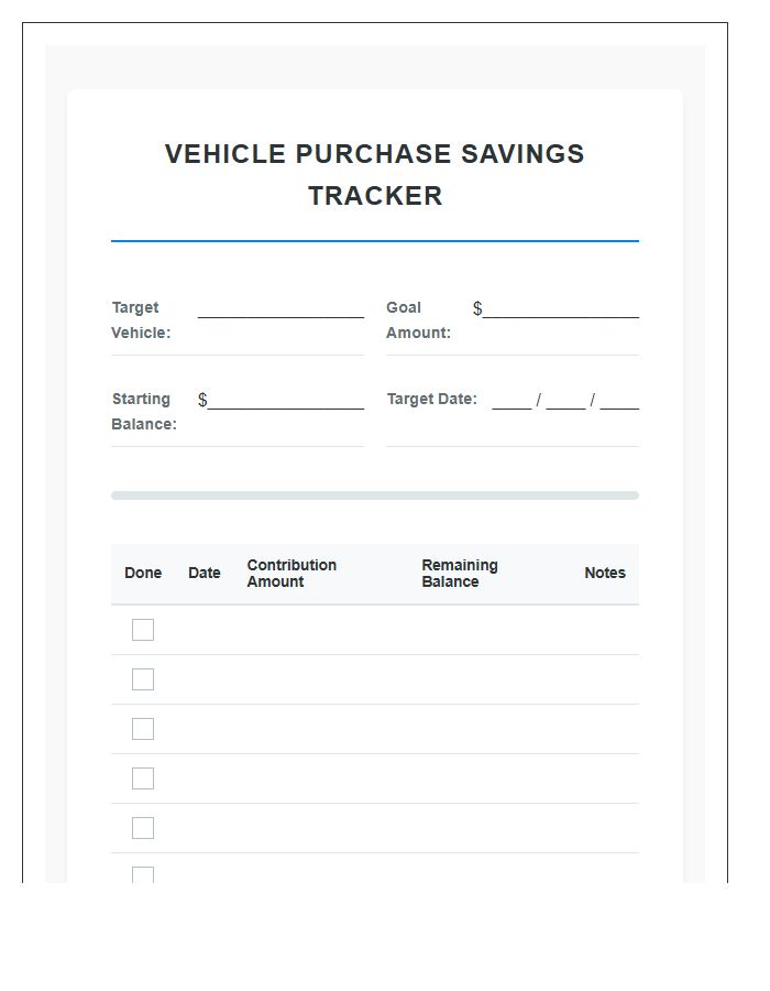 Vehicle Purchase Savings Printable Chart