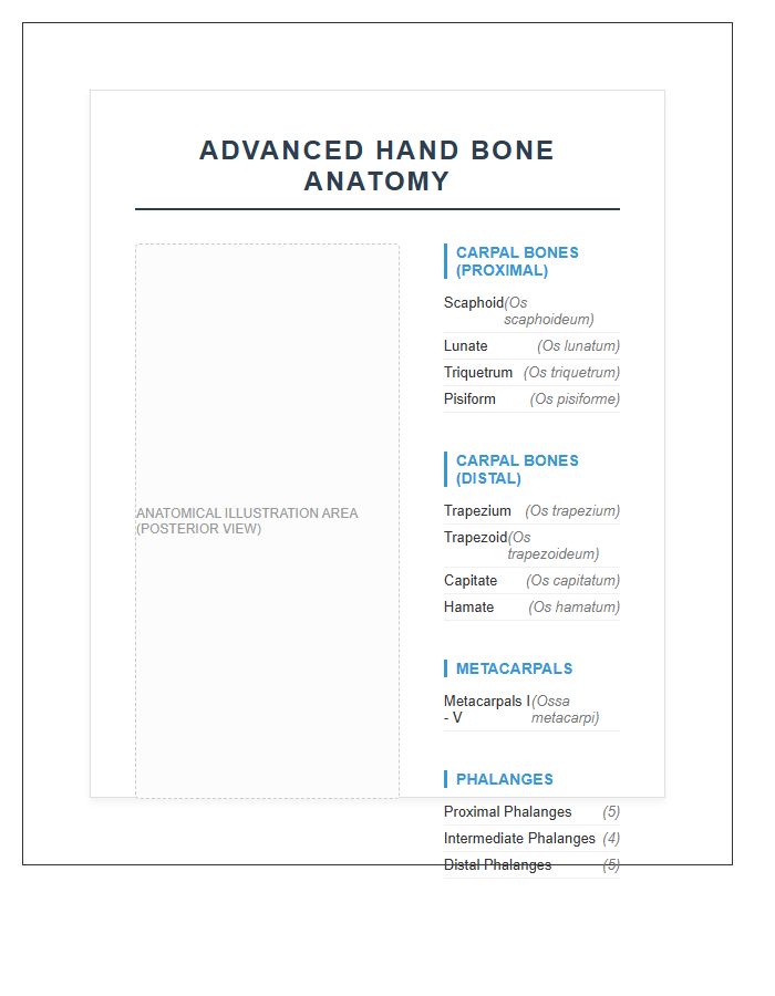 Advanced Hand Bone Anatomy Printable Chart