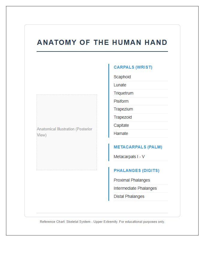 Biological Hand Bone Anatomy Printable Chart