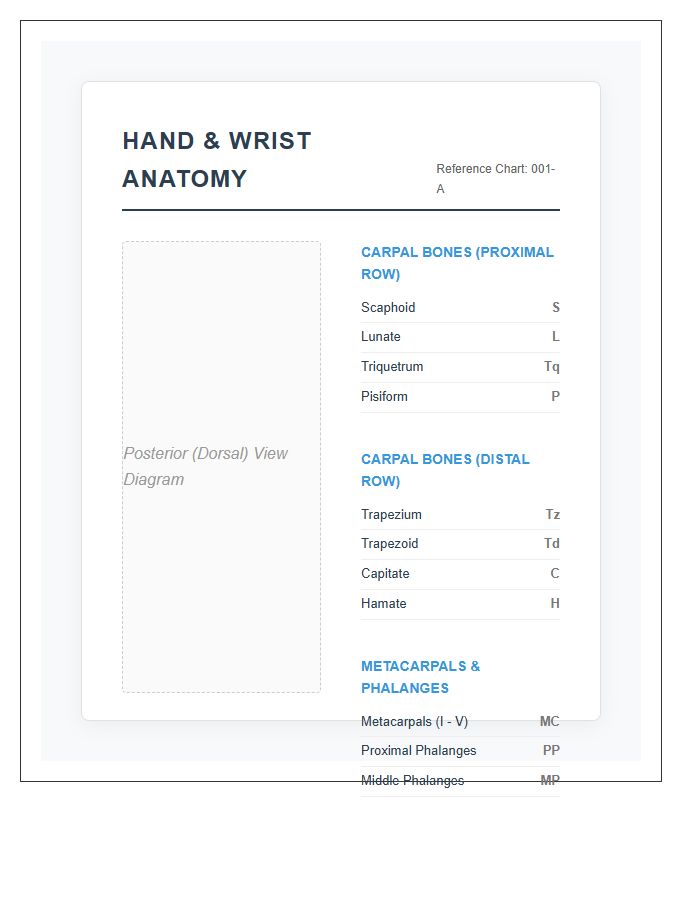 Clinical Hand Bone Anatomy Printable Chart