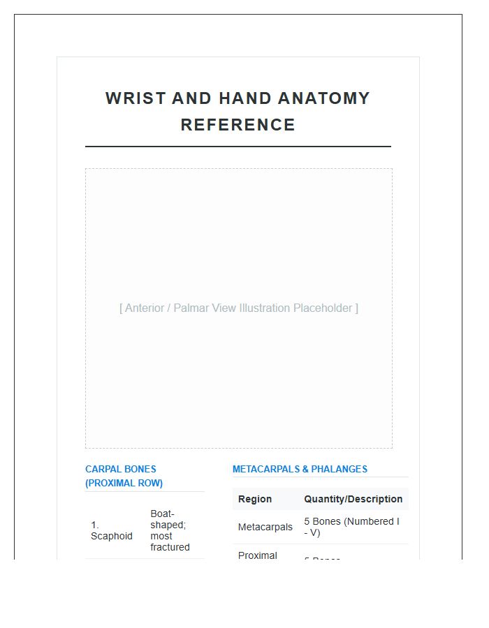 Detailed Wrist And Hand Bone Anatomy Printable Chart