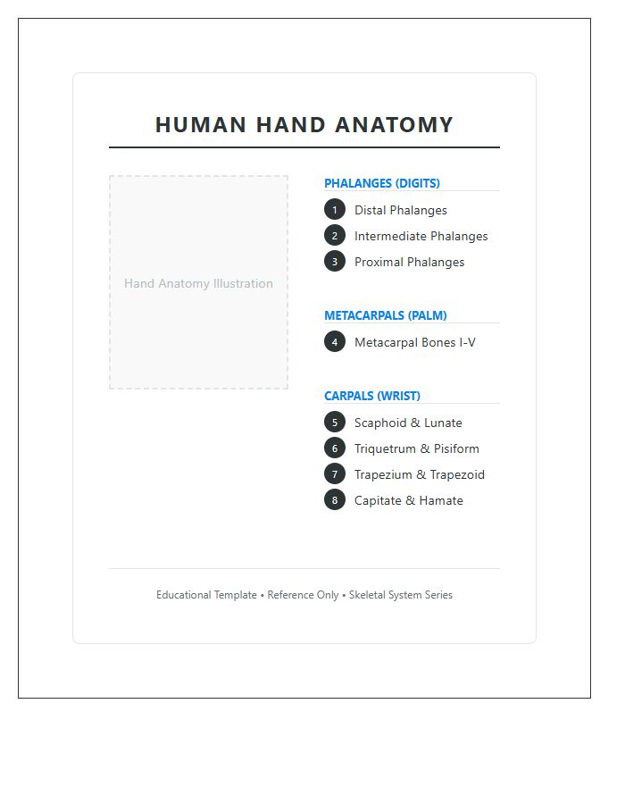 Educational Hand Bone Anatomy Printable Chart