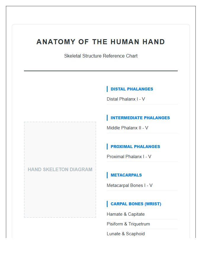 Labeled Human Hand Bone Anatomy Printable Chart