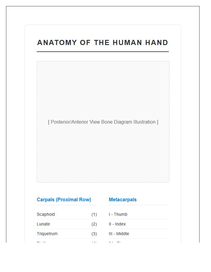Medical Student Hand Bone Anatomy Printable Chart