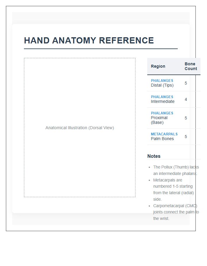 Phalanges And Metacarpals Anatomy Printable Chart