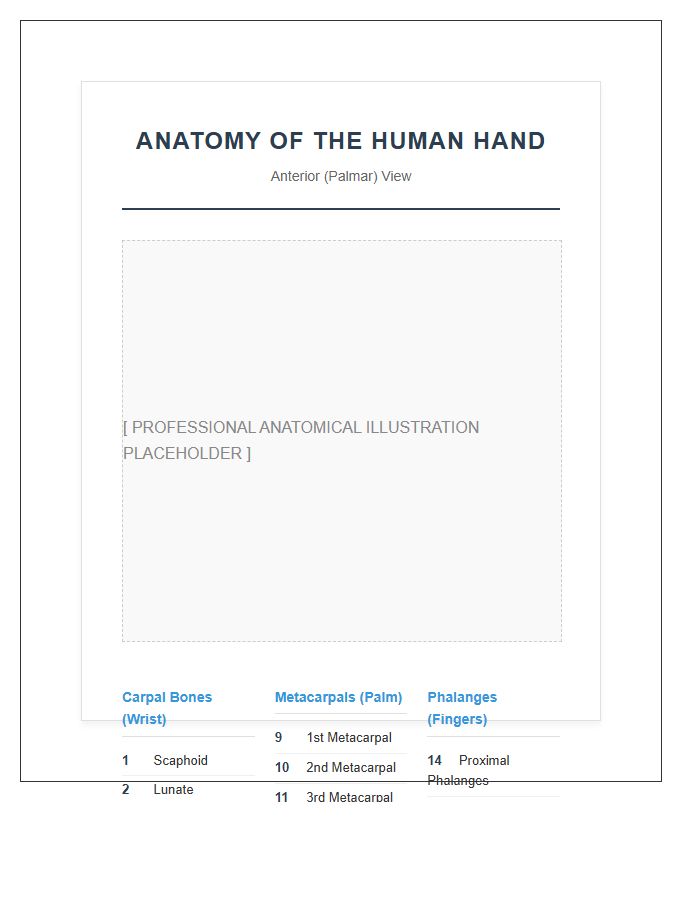 Professional Hand Bone Anatomy Printable Chart