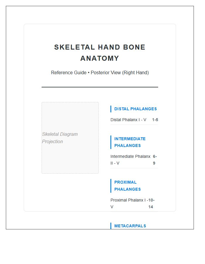 Skeletal Hand Bone Anatomy Printable Chart