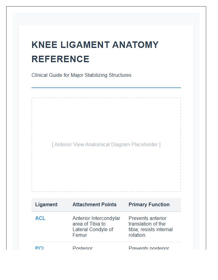 Comprehensive Knee Ligament Anatomy Printable Chart
