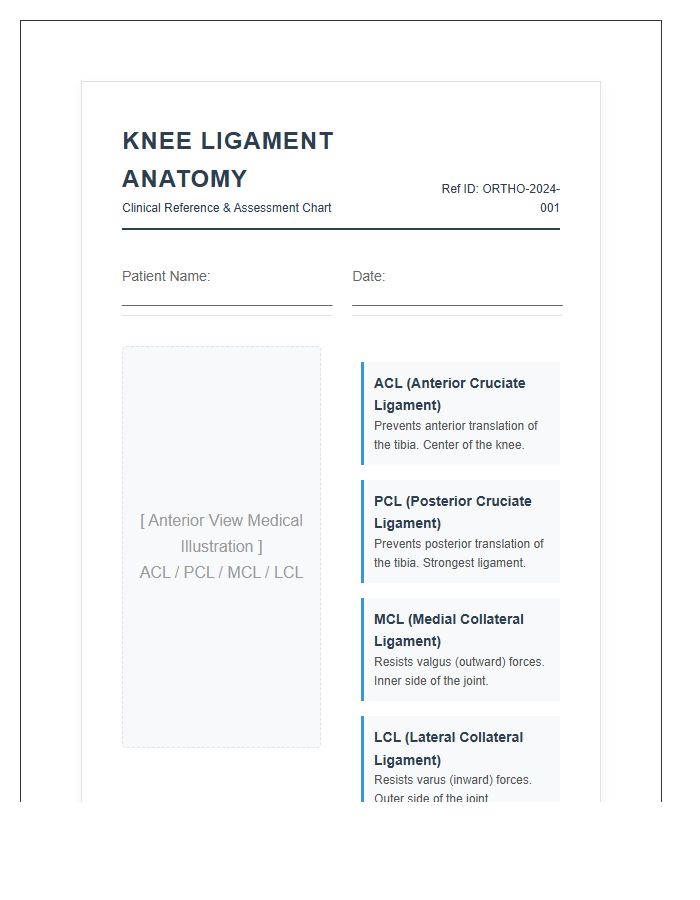 Professional Knee Joint Ligament Printable Chart