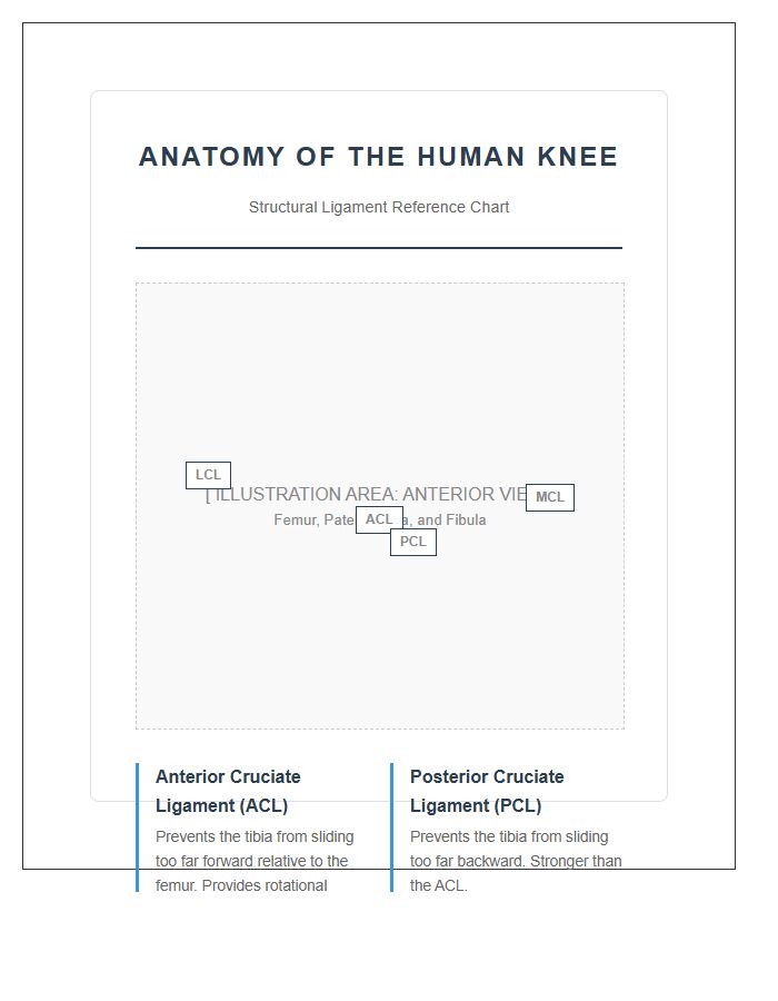 Structural Human Knee Ligament Printable Chart
