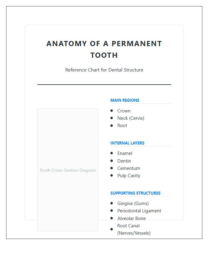 Permanent Tooth Anatomy Structure Printable Chart