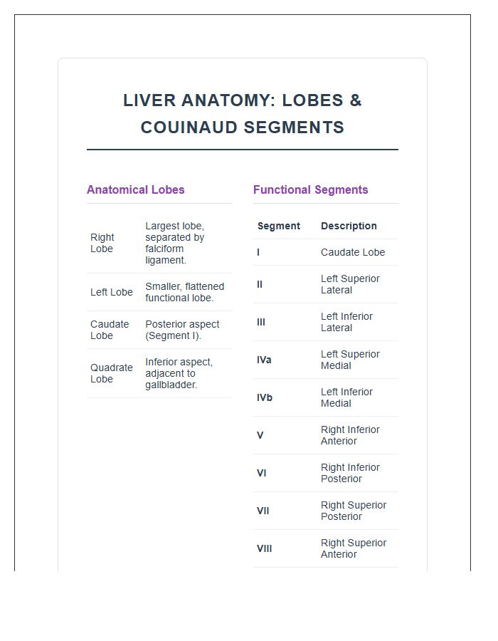 Human Liver Lobes And Segments Printable Chart