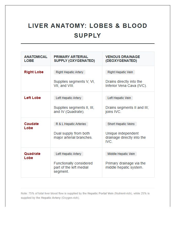 Human Liver Lobes Blood Supply Printable Chart