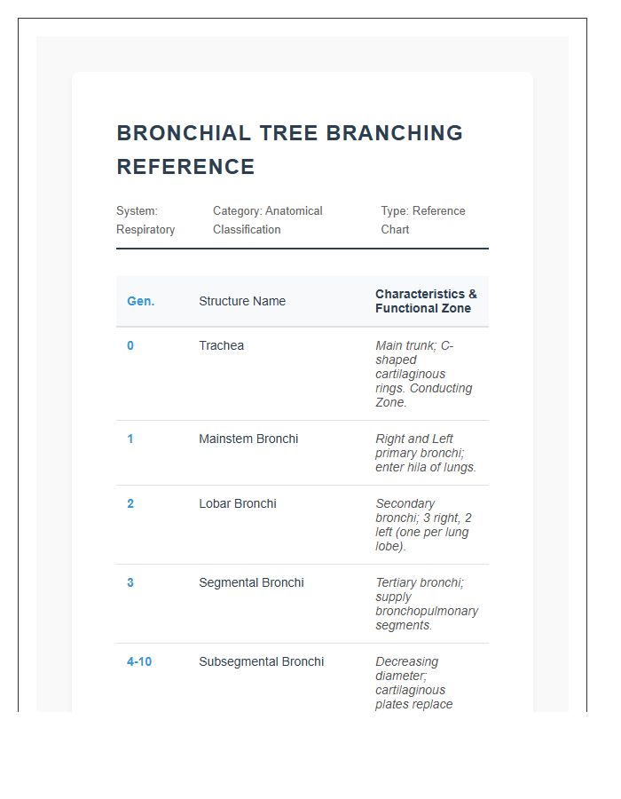 Anatomical Bronchial Tree Branching Printable Chart