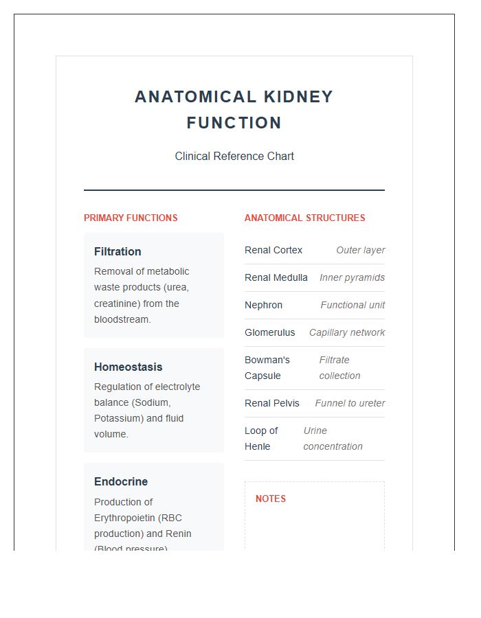 Anatomical Kidney Function Printable Chart